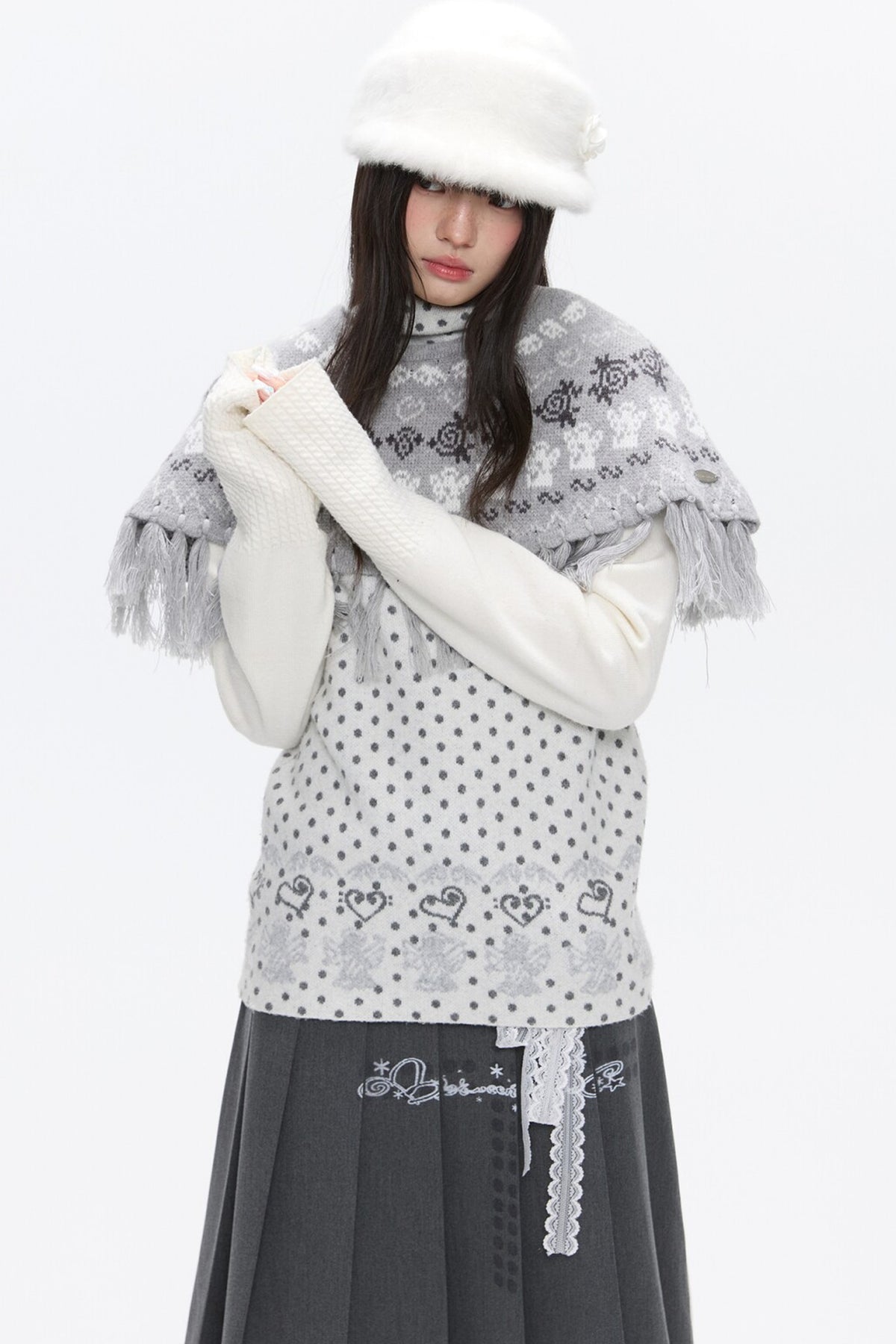 Fair Isle Tassel Knit Cape