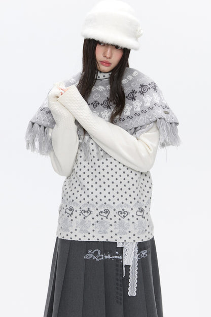 Fair Isle Tassel Knit Cape