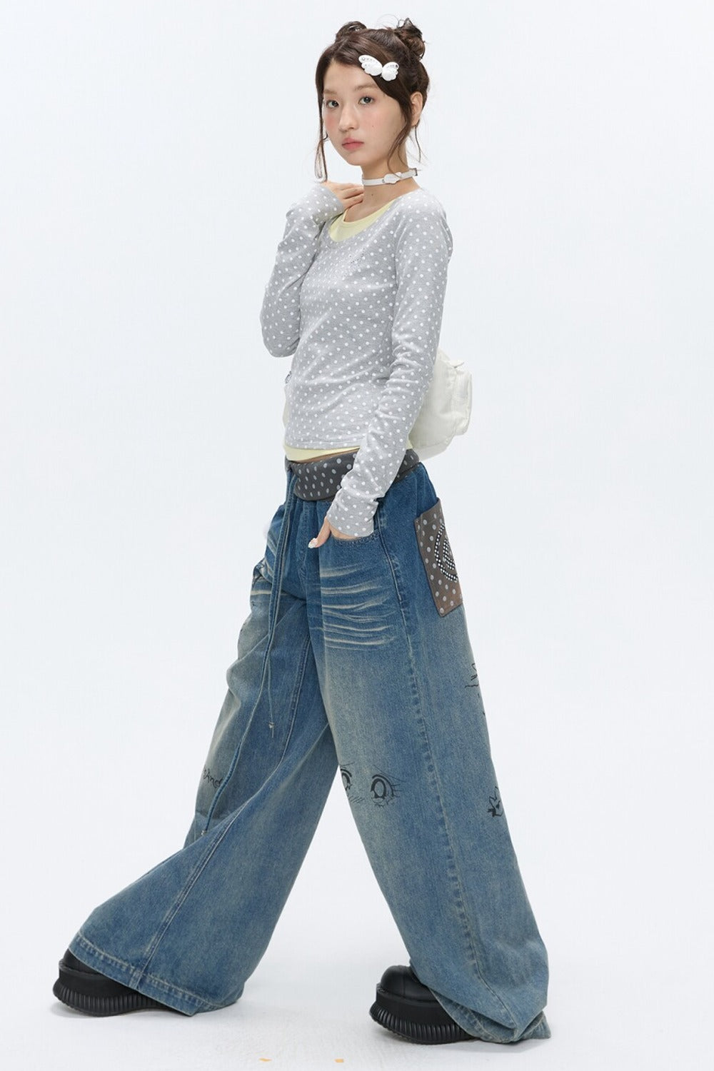 Polka Dot Layered-Look Blouse