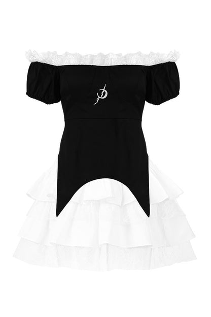 Detachable Dark Lolita Off-Shoulder Bow Top and Skirt Set