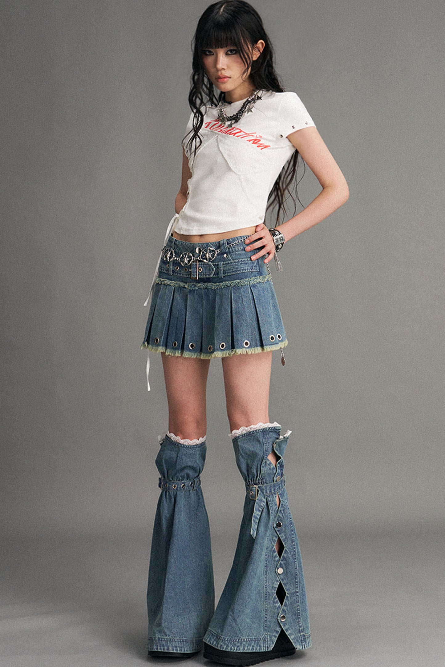 Punk Lace-Up Graphic Print Top
