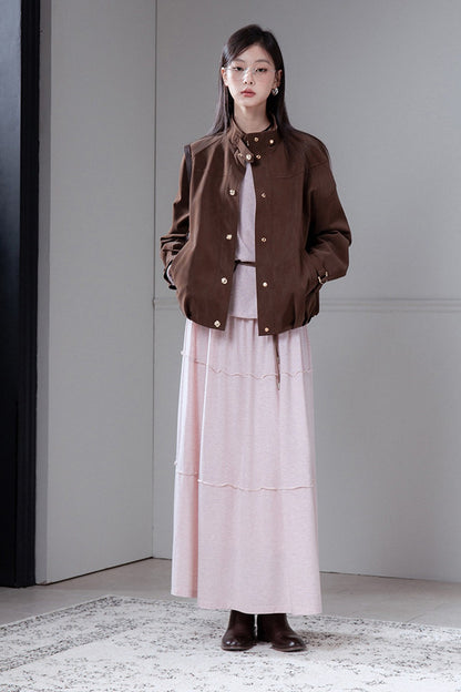 Wool Silk Diamond Neck Knit Top And Skirt Set