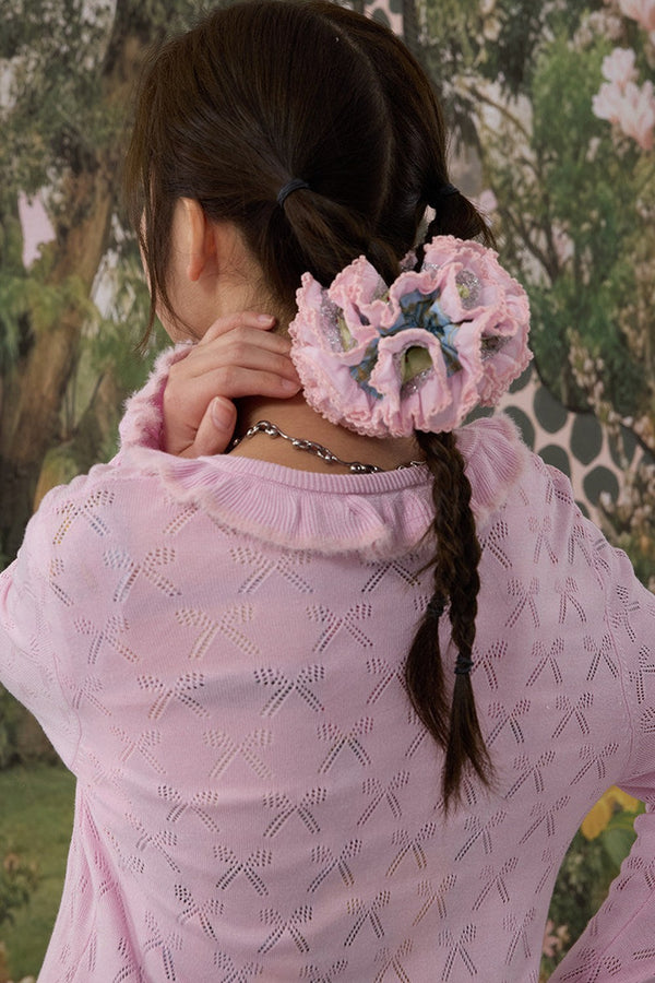 Green and Pink Lace Scrunchie