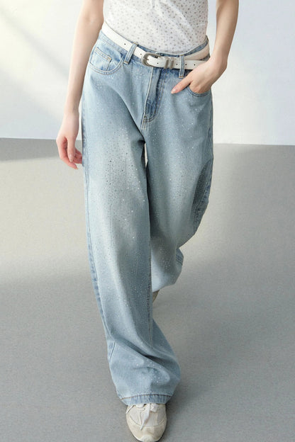 Starry Sky Rhinestone Denim Pants