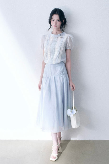 Lace Spliced Tencel Top and Skirt Set