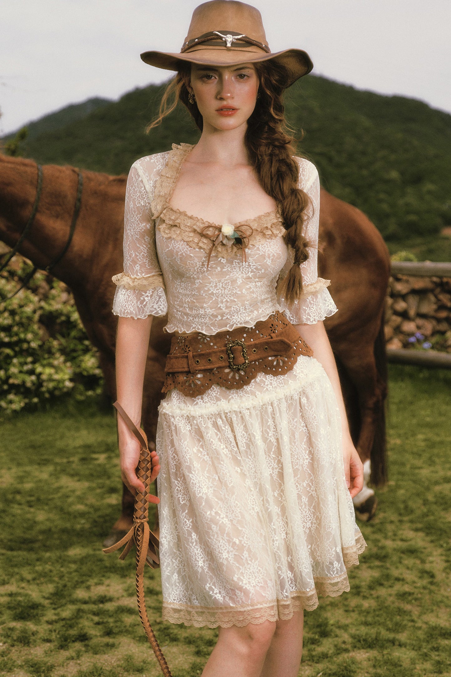 French Retro Lace Skirt and Top Set-Up