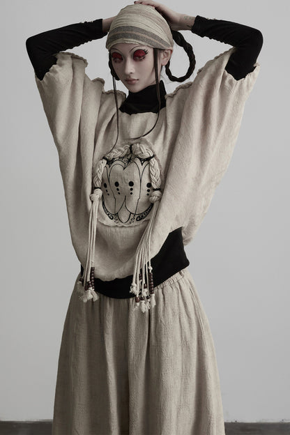 Loose-Fit High-Neck Batwing Sweatshirt