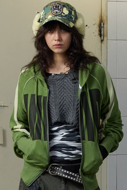 Letter Print Color-Block Hooded Jacket