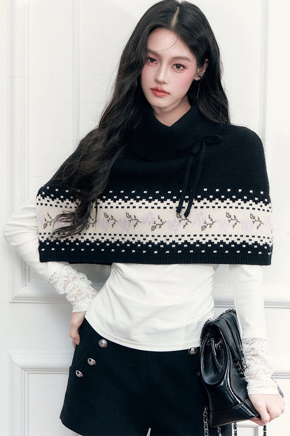 Mantella scialle Fair Isle con lacci