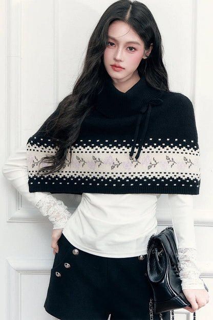 Mantella scialle Fair Isle con lacci