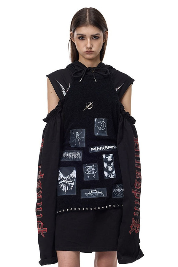 Punk Patchwork Knitted Hooded Sweater Dress