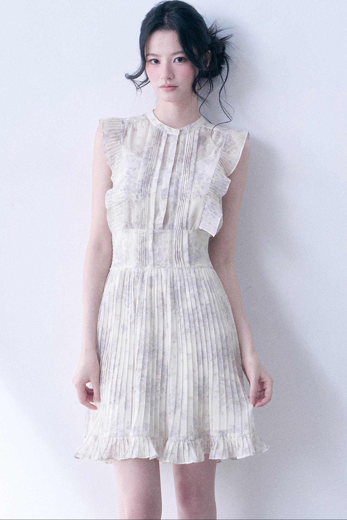 Floral Chiffon Pleated Dress