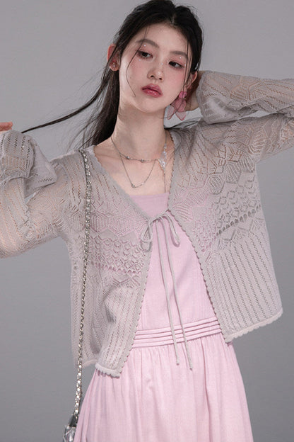 Hollow-Out Lyocell Knit Cardigan