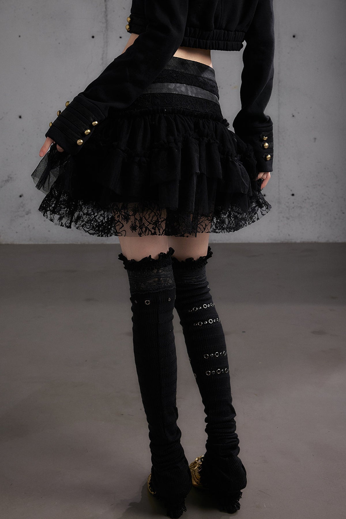 Lace Patchwork Pleated Multi-Layered Puffy Skirt
