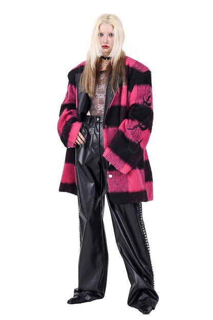 Black Pink Plaid Oversized Blazer