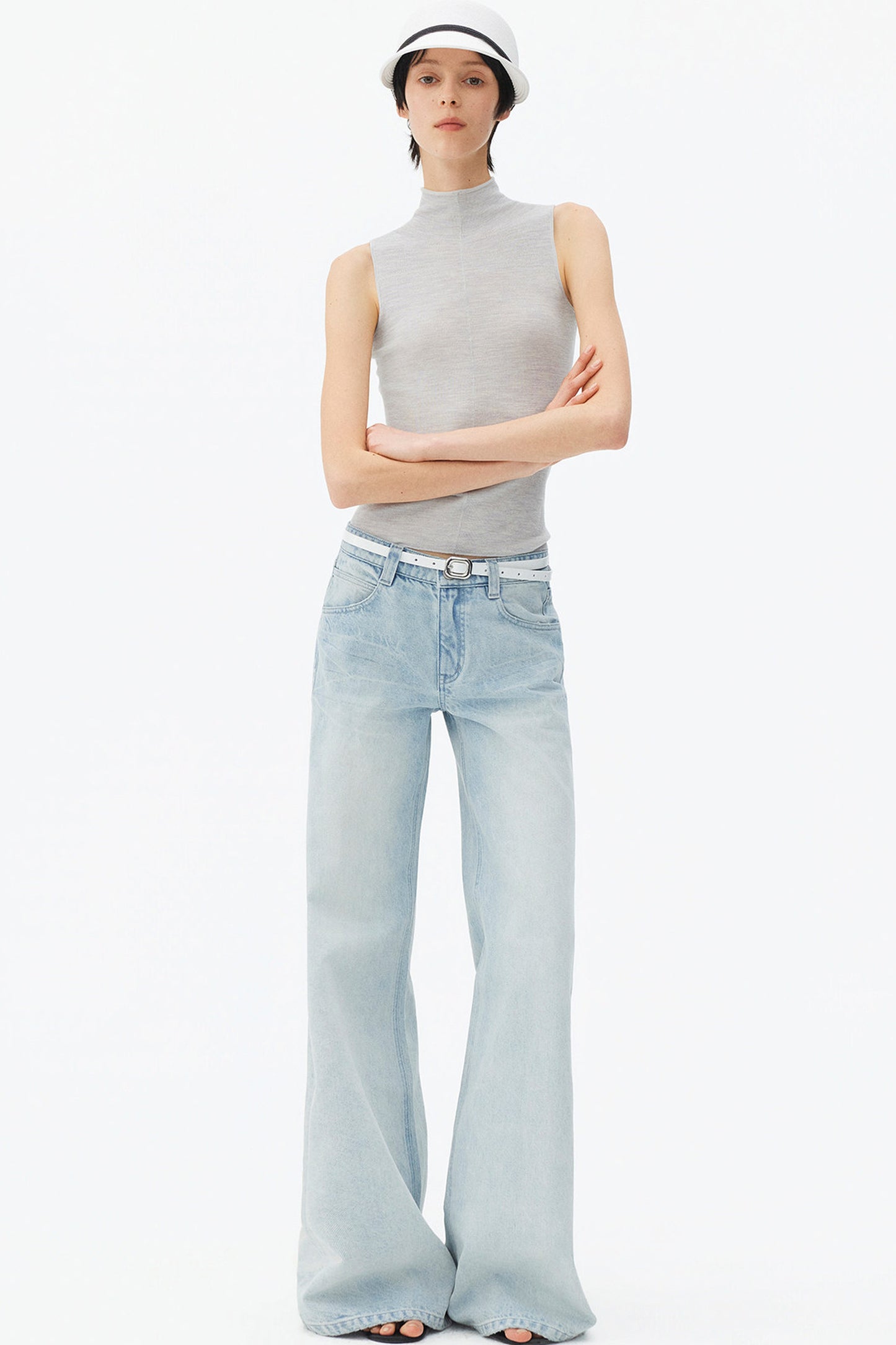 Light Blue Wide-Leg Denim Pants