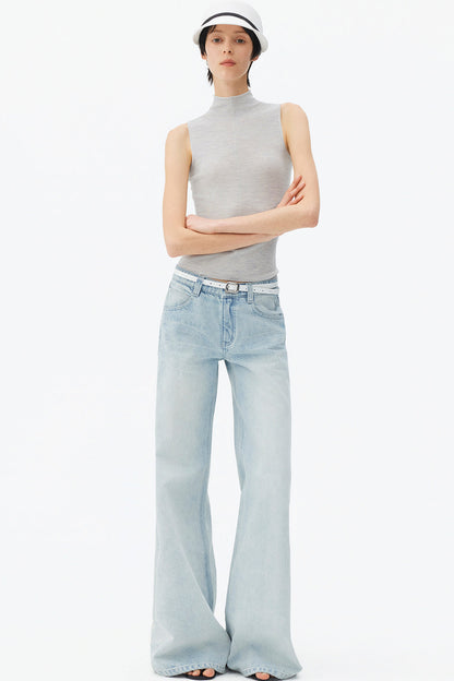 Light Blue Wide-Leg Denim Pants