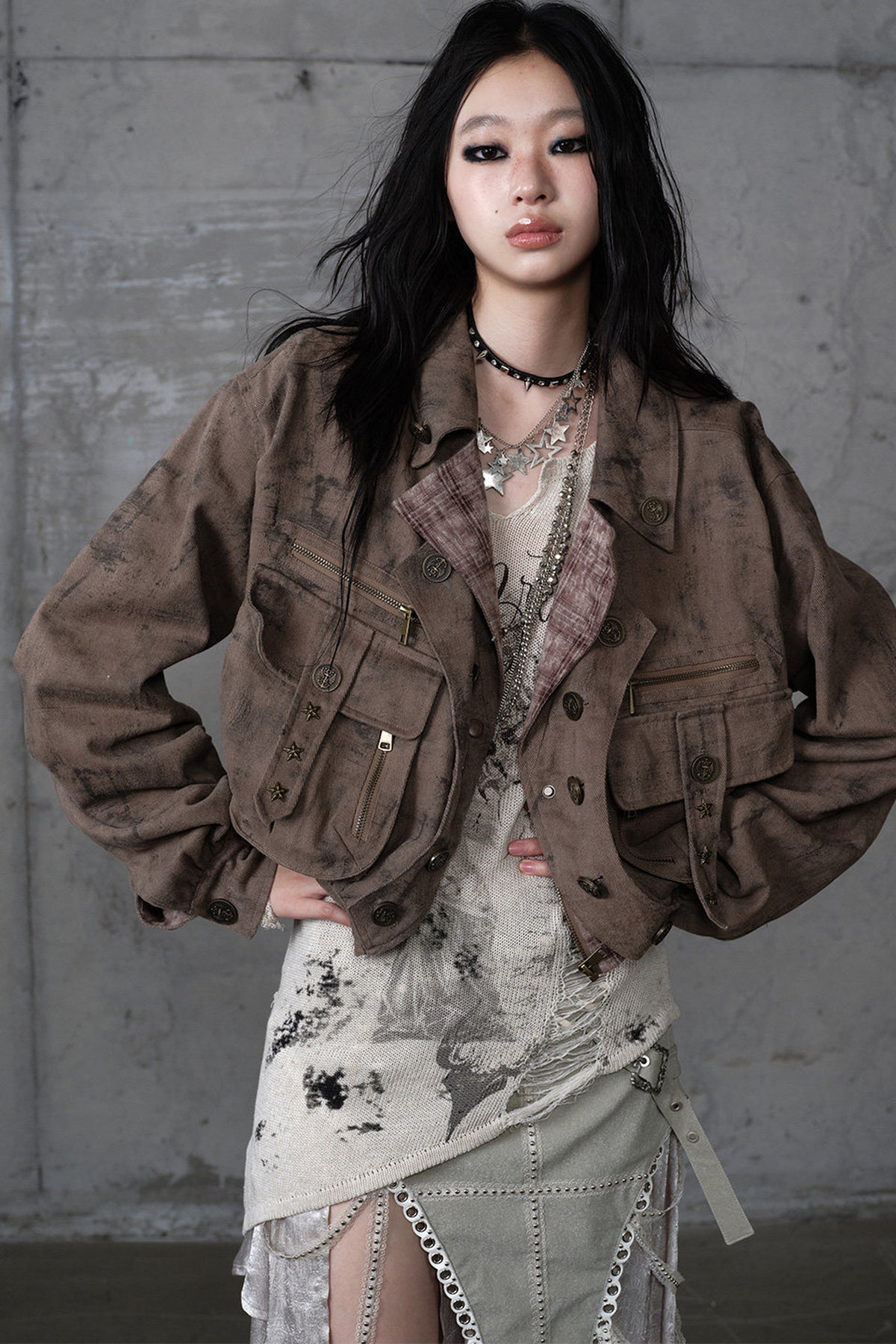 Loose Distressed Plaid Patchwork Jacket