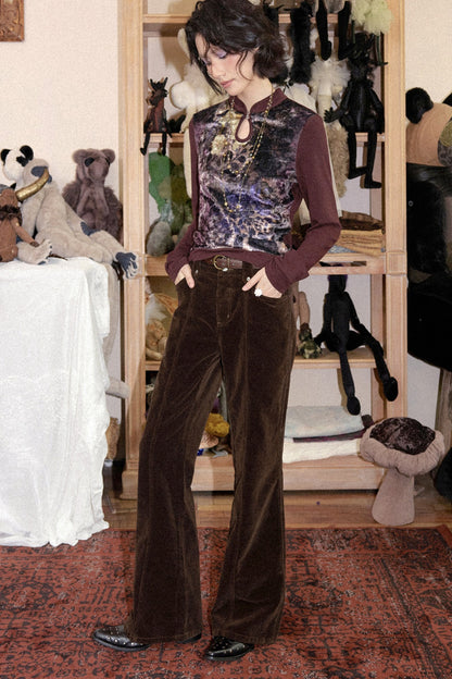 Brown Corduroy Micro-Flared Pants
