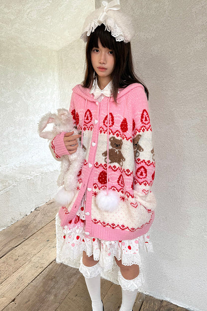 Strawberry Bear Fair Isle Cardigan