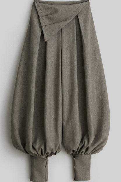 Striped Deconstructed Folded Waist Lantern Pants