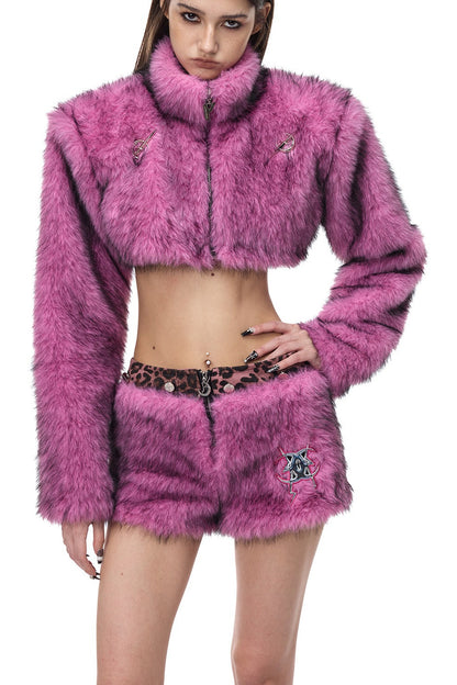 Pink Leopard Print Furry Skirt