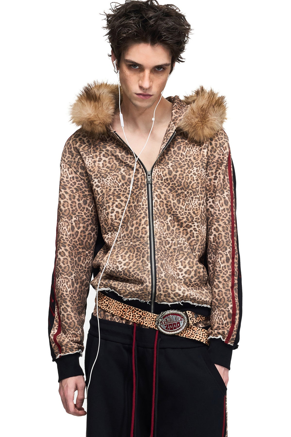 Leopard Print Zip-Up Hooded Jacket