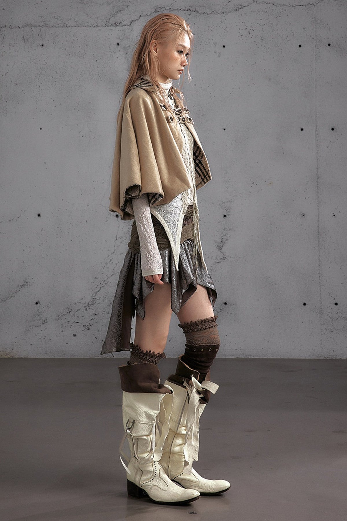Reversible Wool Blend Plaid Cape