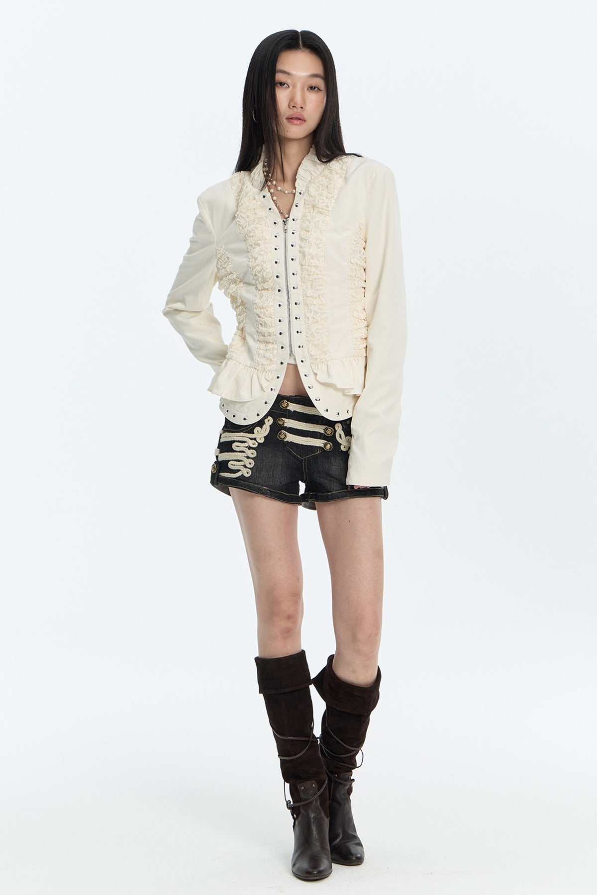 Lace Pleated Short Jacket