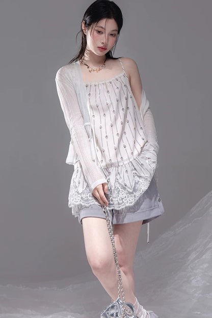 Vanilla Apricot Embroidered Camisole Set-Up