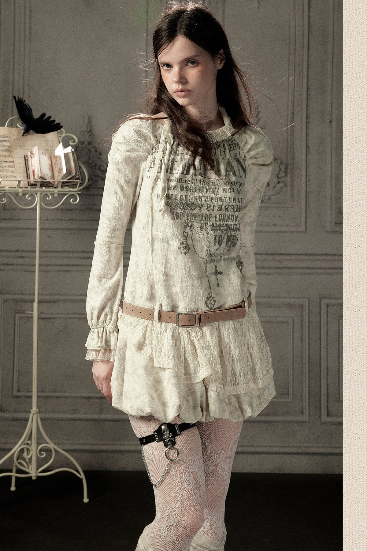 Beige Long Sleeve Halter Dress