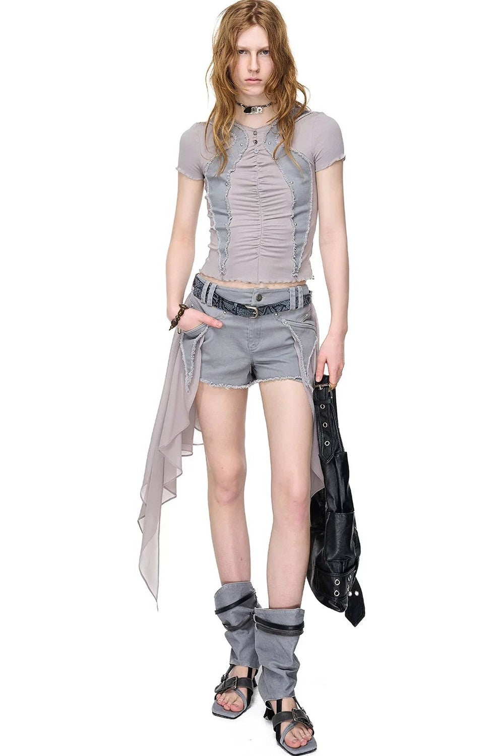 Pleated Rivet Patchwork Top