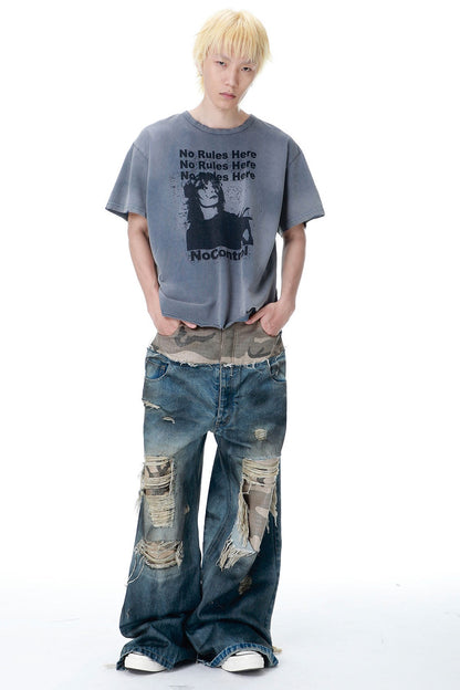 T-shirt vintage effetto consumato con stampa