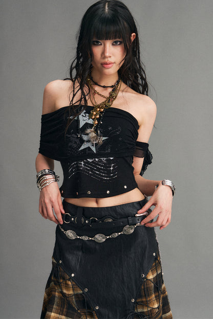 Punk-Netzstrick-Bandeau-Oberteil