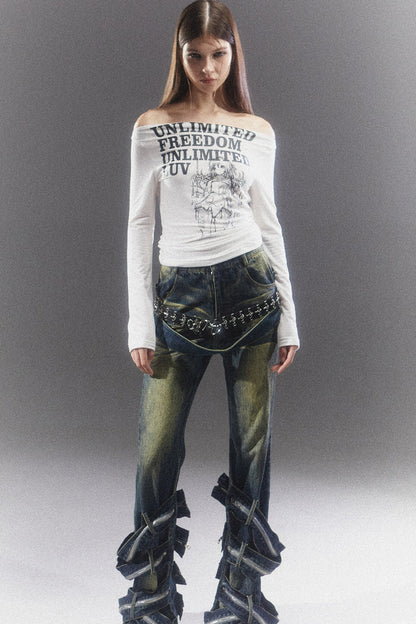 Blusa anime monospalla a maniche lunghe