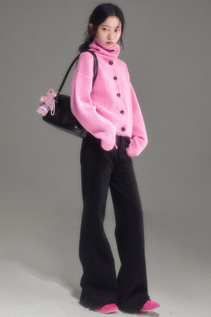 High-Waisted Fleece-Lined Flared Raw Hem Slit Jeans