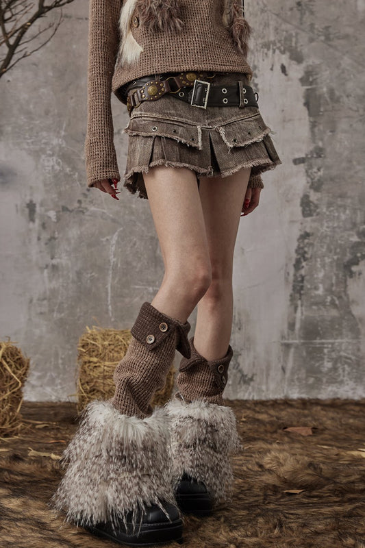Retro Y2K Fuzzy Buttoned Leg Warmers