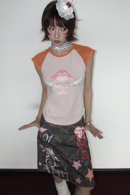 Graffiti Camouflage Midi Skirt