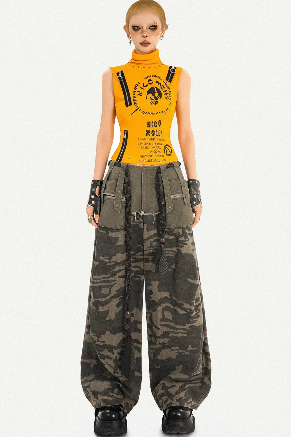 Y2K High-Neck Sleeveless Zip Top