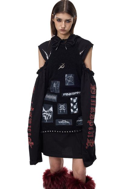 Off-Shoulder Printed Hooded Dress
