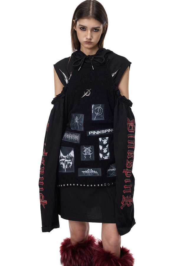Off-Shoulder Printed Hooded Dress