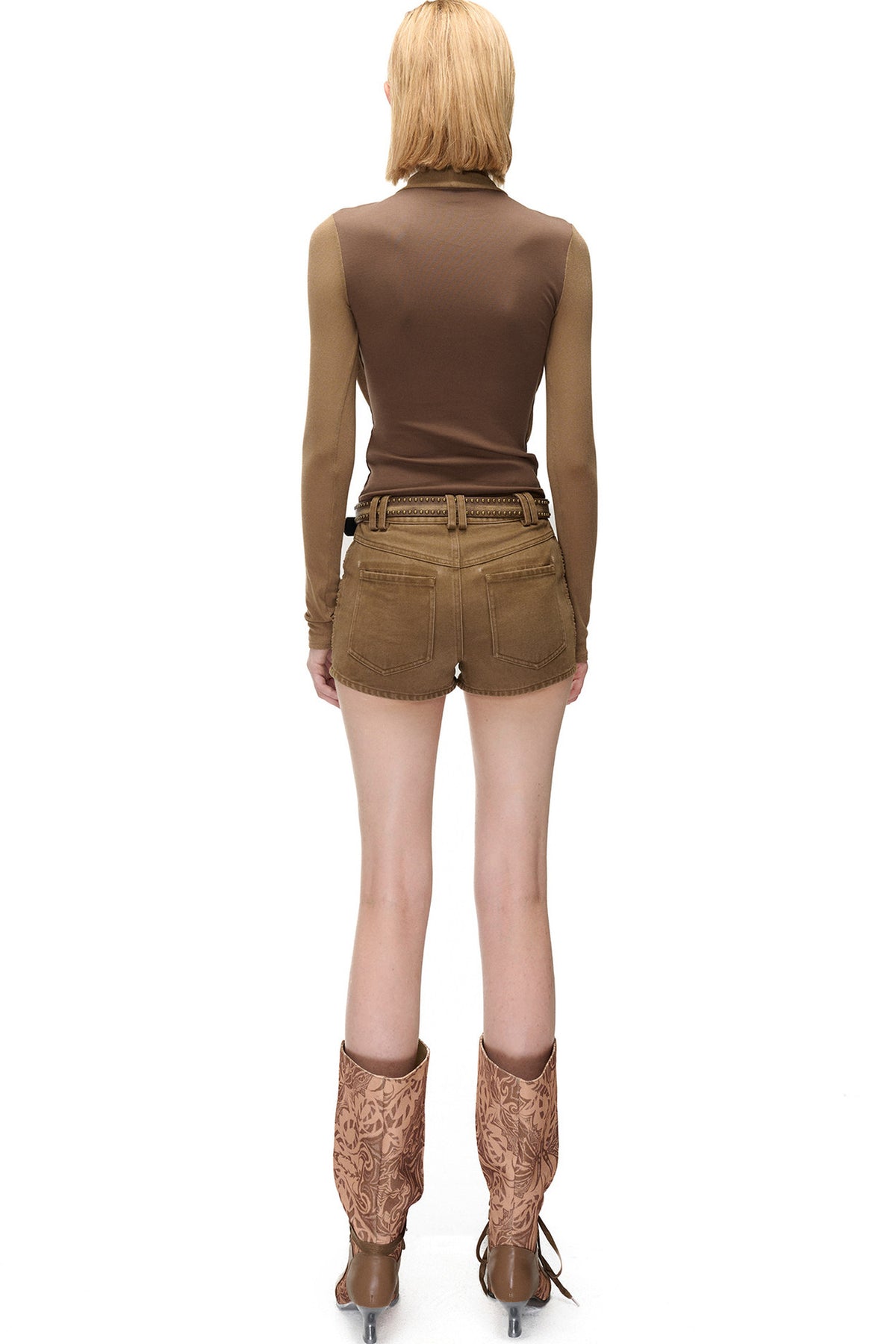 Layered-Look Swing Collar Off-Shoulder T-Shirt