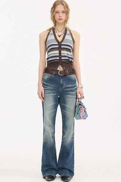 Low-Waist Whiskered Wide-Leg Jeans
