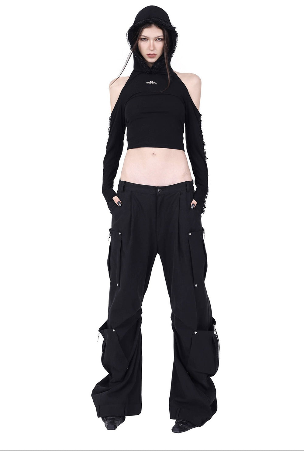 Lace Trim Hooded Backless Long Sleeve T-Shirt