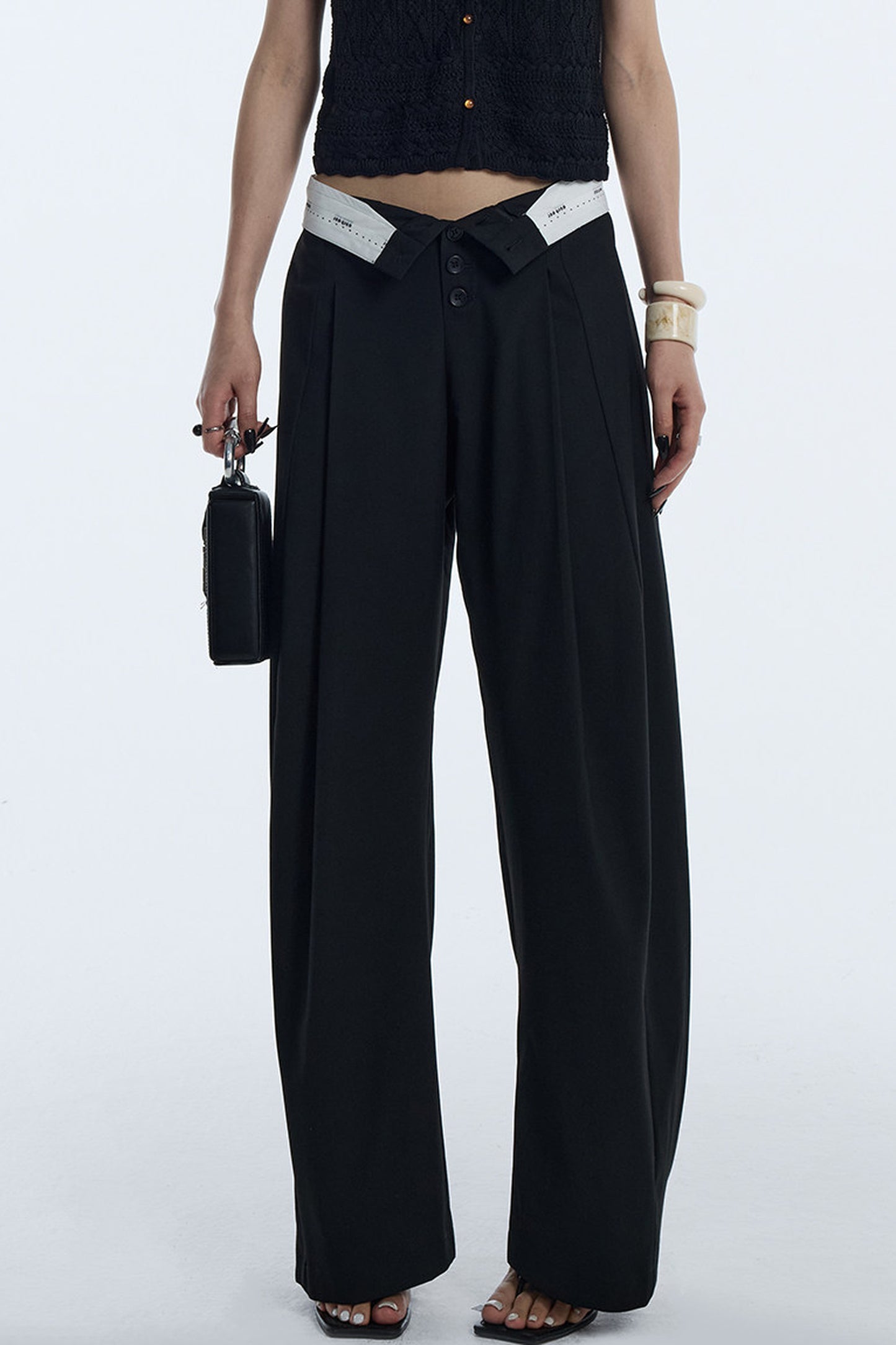 Black Pleated Wide-Leg Trousers