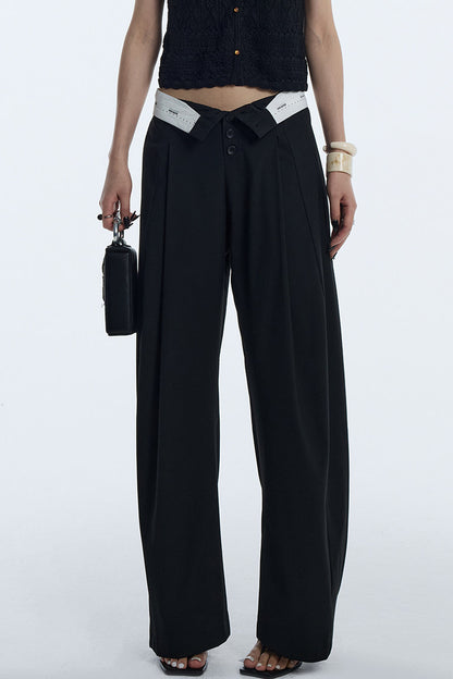 Black Pleated Wide-Leg Trousers