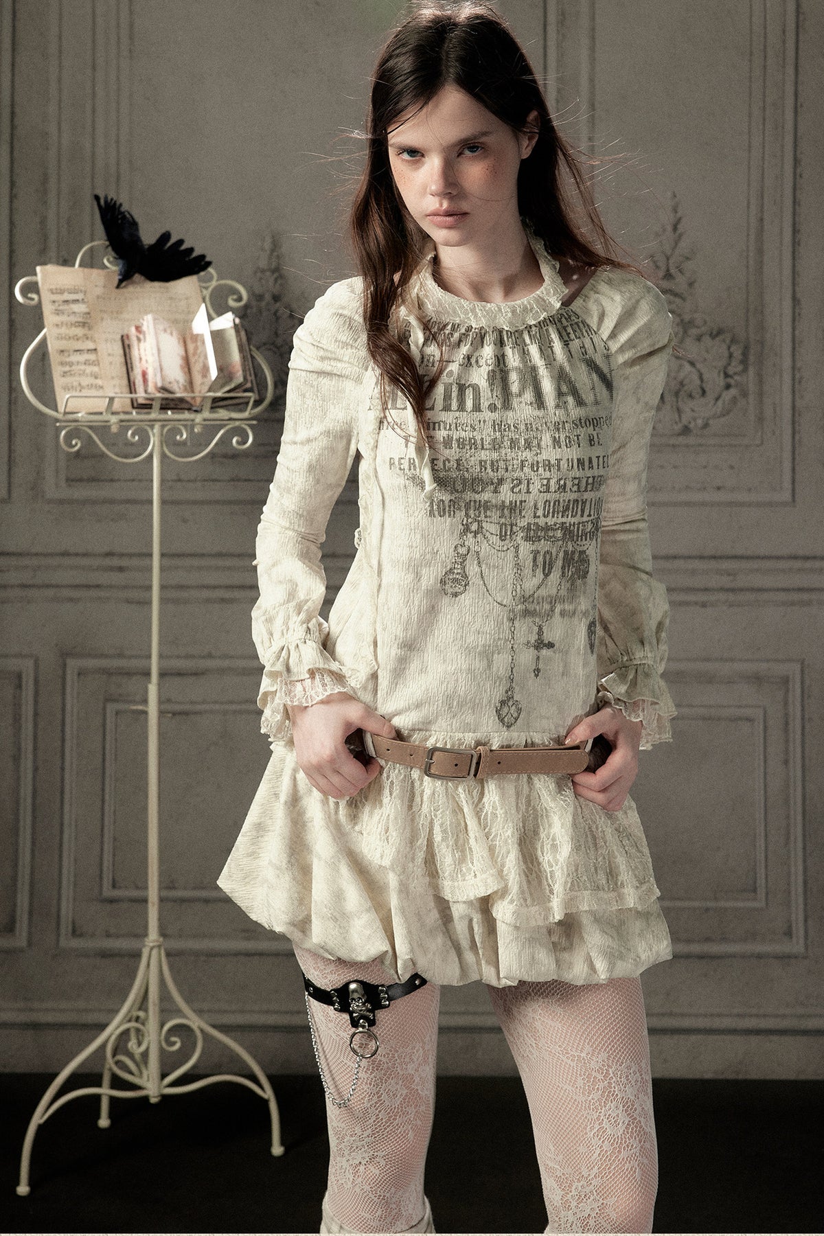 Beige Long Sleeve Halter Dress