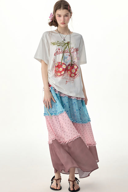 Cherry Daisy Print Short Sleeve T-Shirt