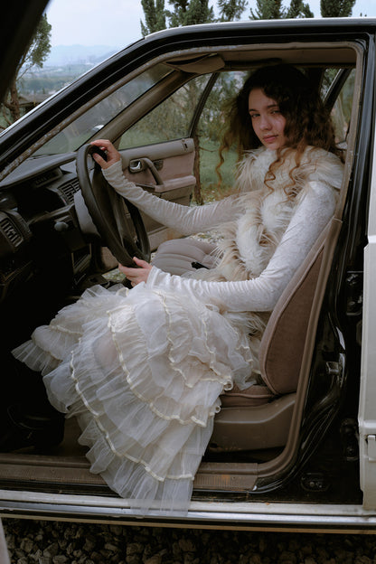 Mesh Velvet Layered Chiffon Skirt