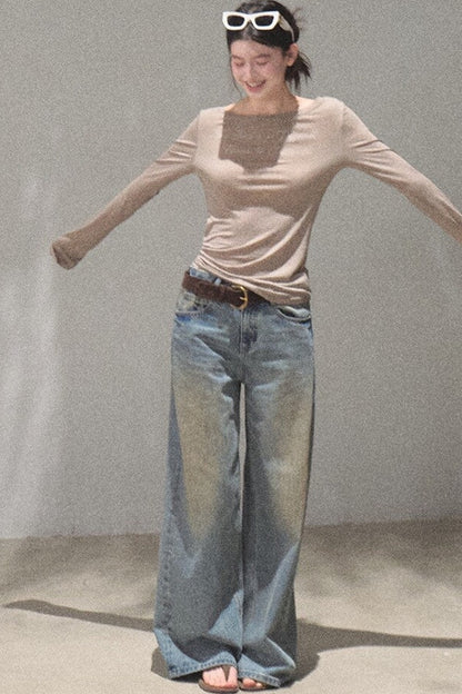 Vintage Hand-Painted Wide Leg Jeans Set